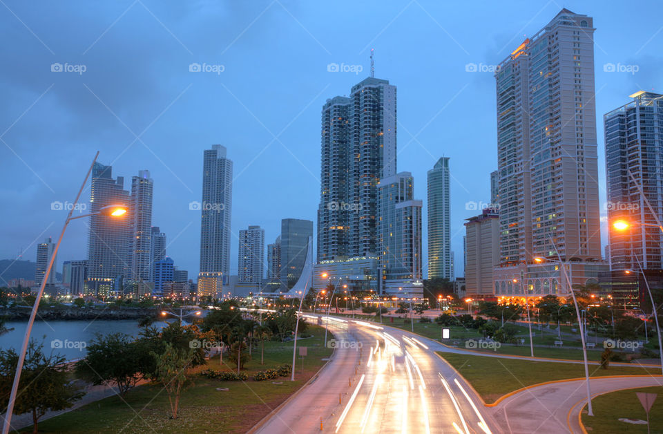 stunning view of panama city by the sunset.