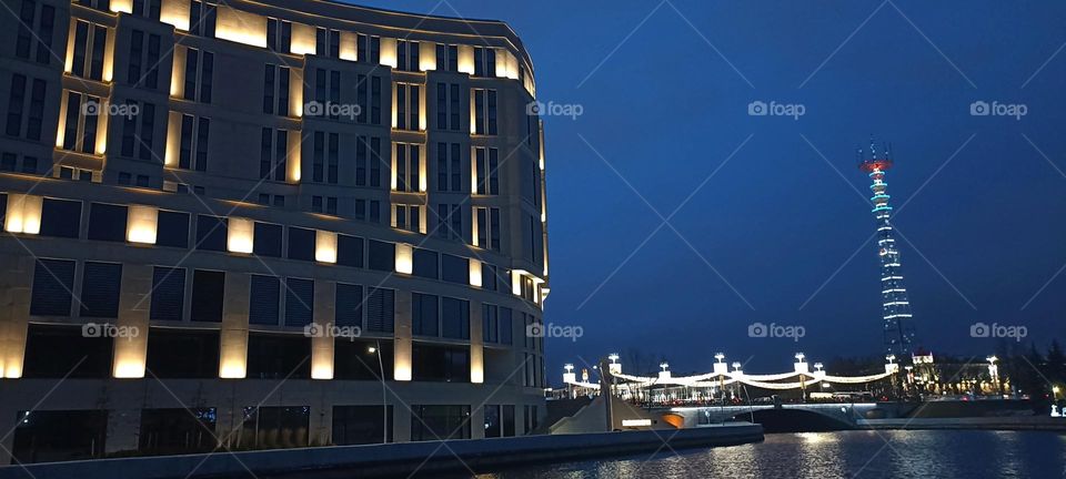beautiful night light street view, windows magic light, cityscape
