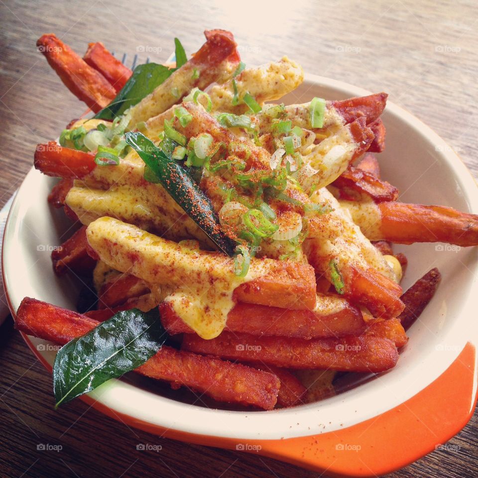 Sweet potato fries with salted egg yolk