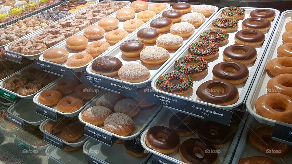 Donuts showcase inside store