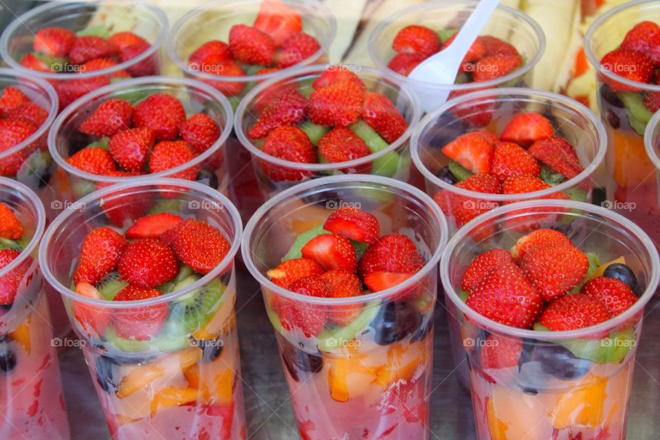 Overhead view of fruits salad