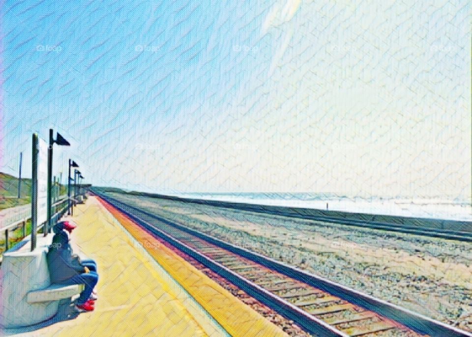 train stop by beach