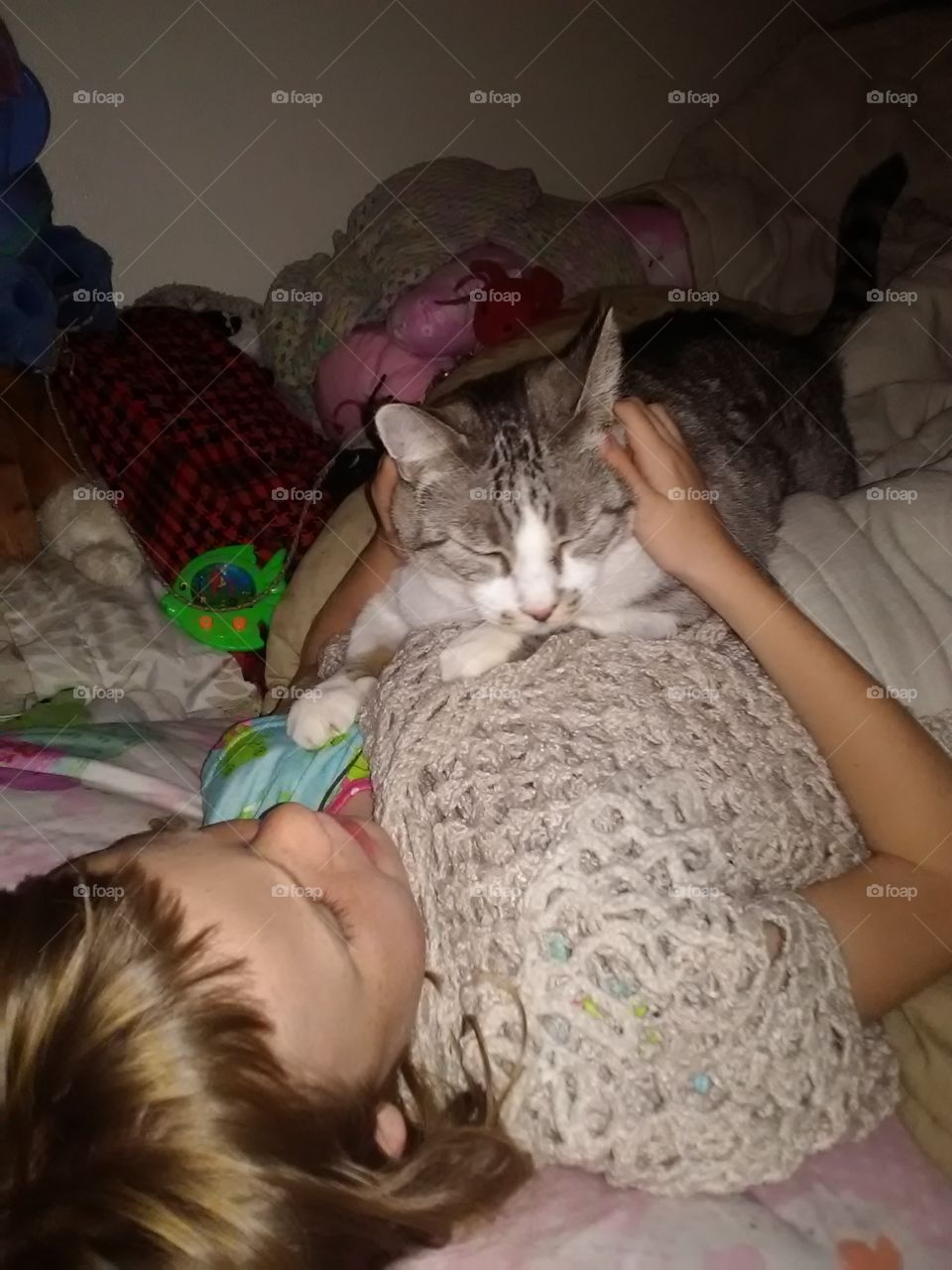 kitty cat needed her goodnight lovings. she likes to come up and give us a hug and want to be put before we go to sleep.