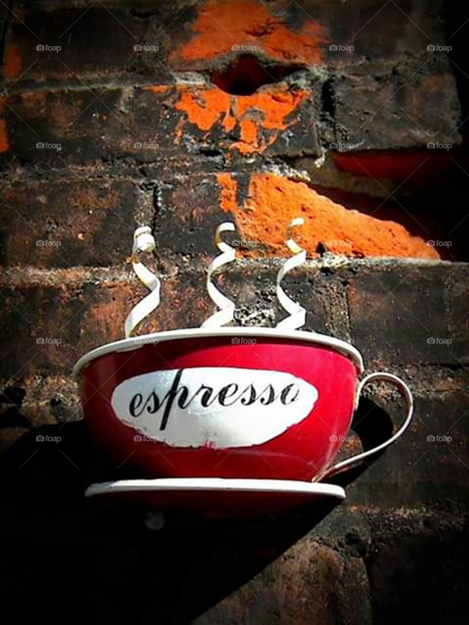 image of espresso cup decoration outside of coffee shop