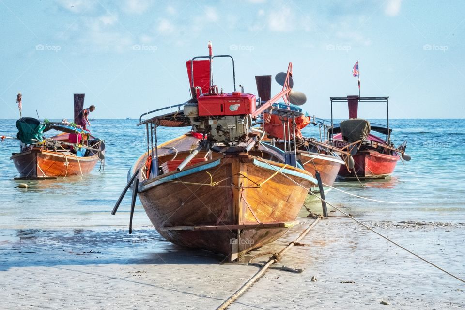 Beautiful boat on the beach at  Lipe beach in the south of Thailand