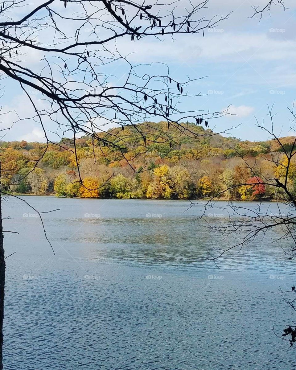 fall colors starting to emerge along the water