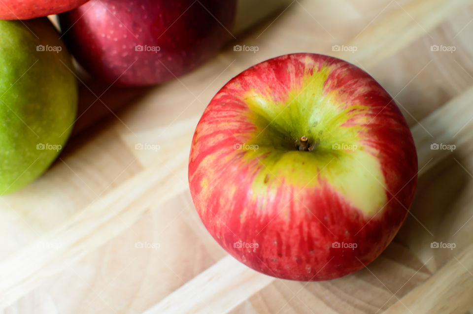 Elevated view of red apple