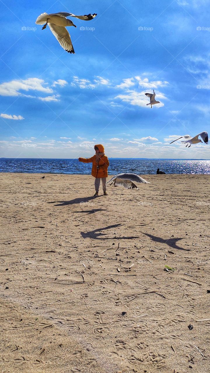 girl feeding birds