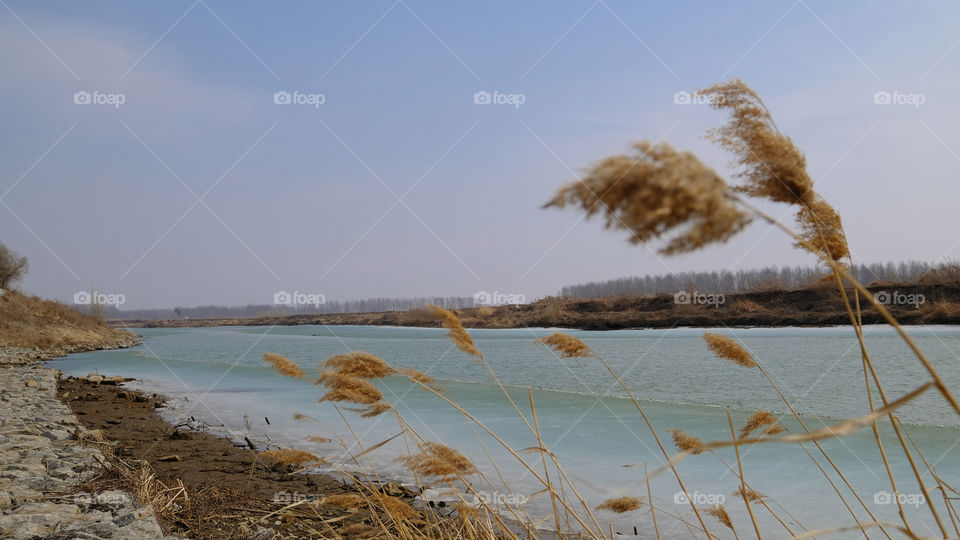 The ice on the river is melting