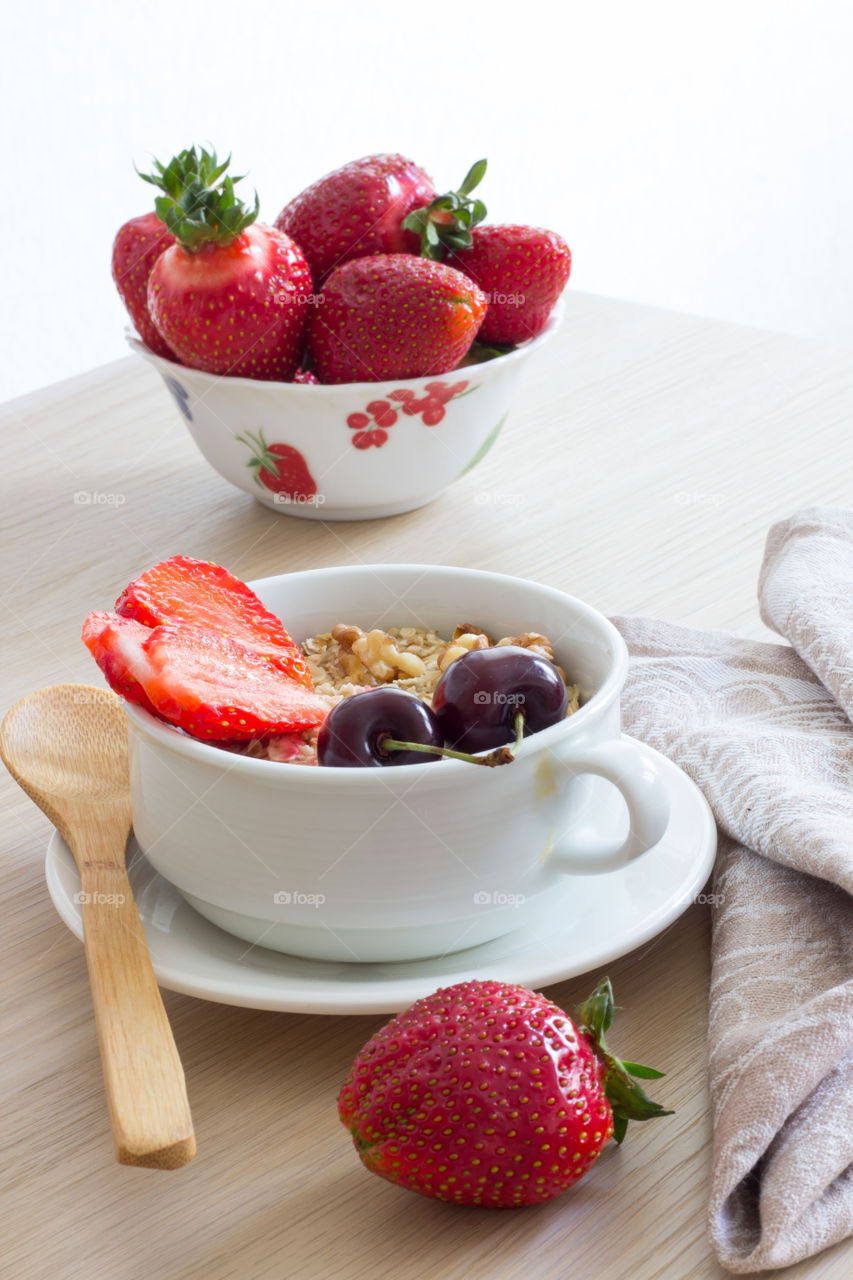 Breakfast with strawberries 