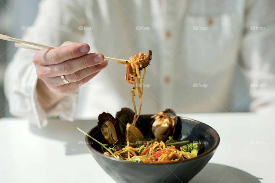 close-up of a plate with Asian cuisine