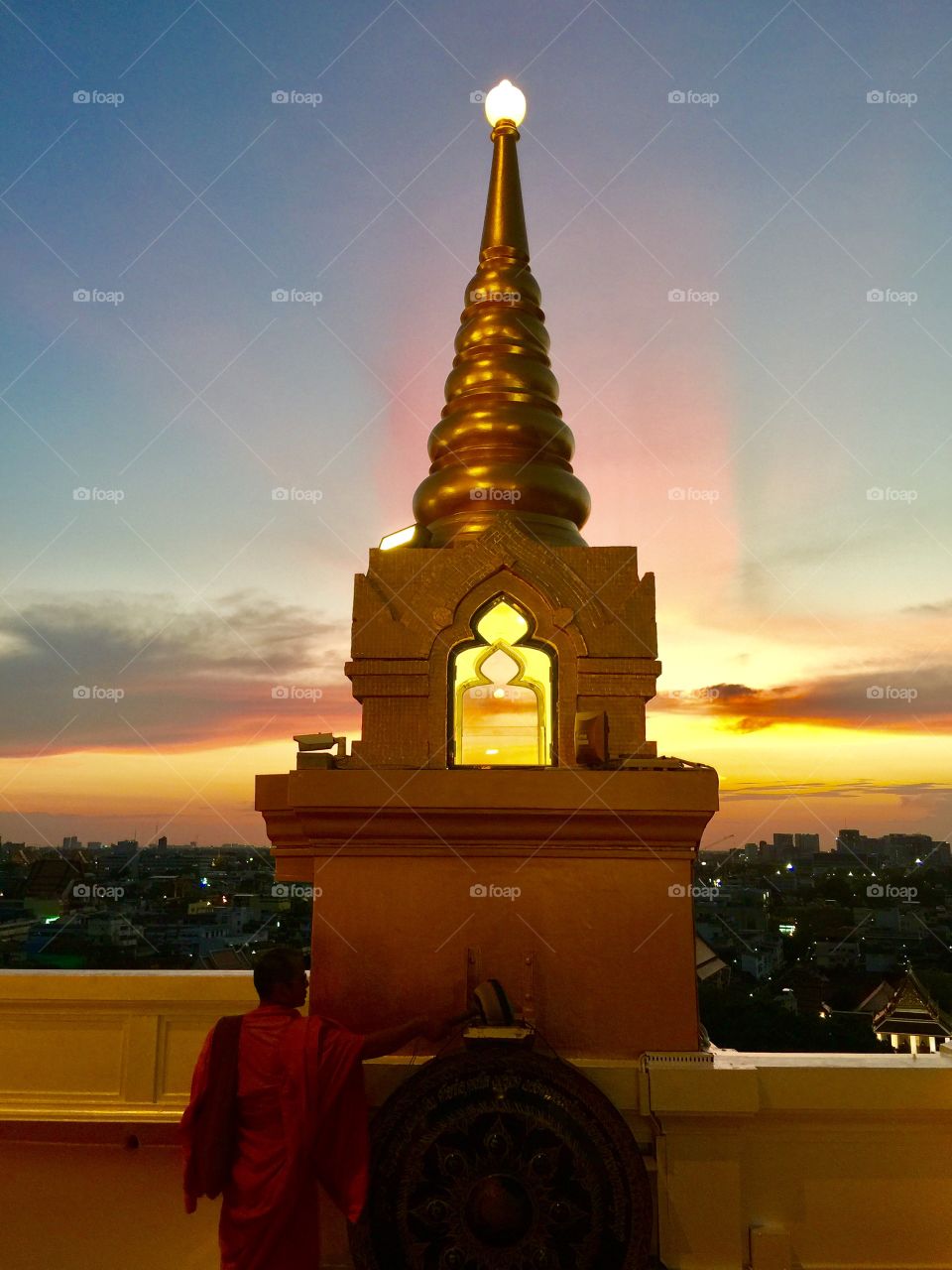 Sunset in a Temple in Bangkok