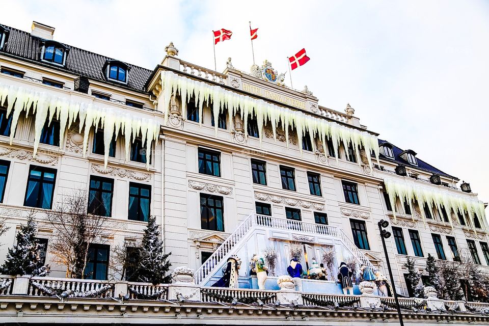 Beautiful exterior winter decoration on a building in Denmark