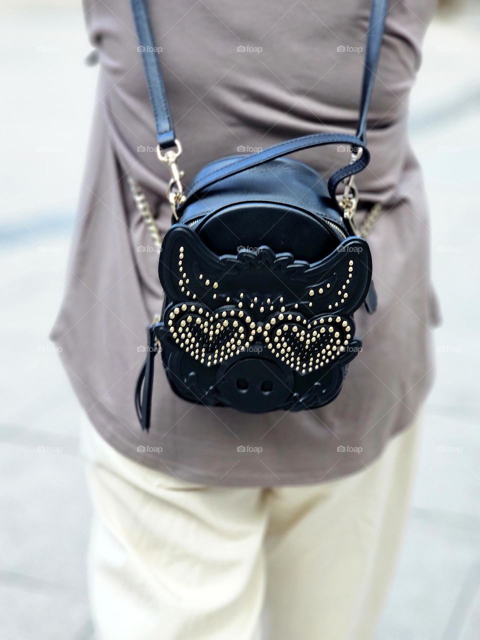 Small hanging backpack lady style with piggy and gold hearts