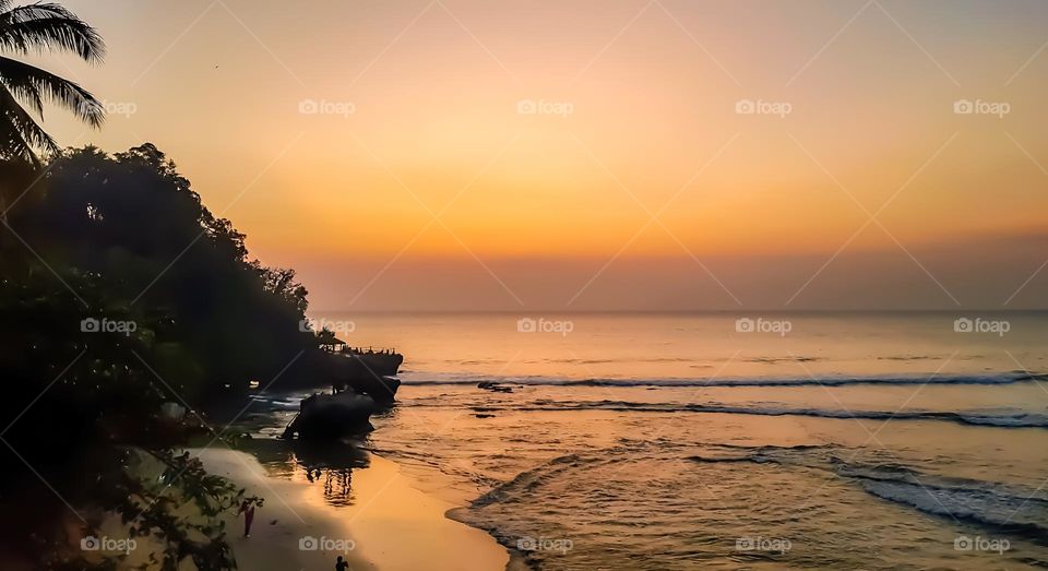 Beautiful sunset on Karang Bolong beach, Anyer, Indonesia