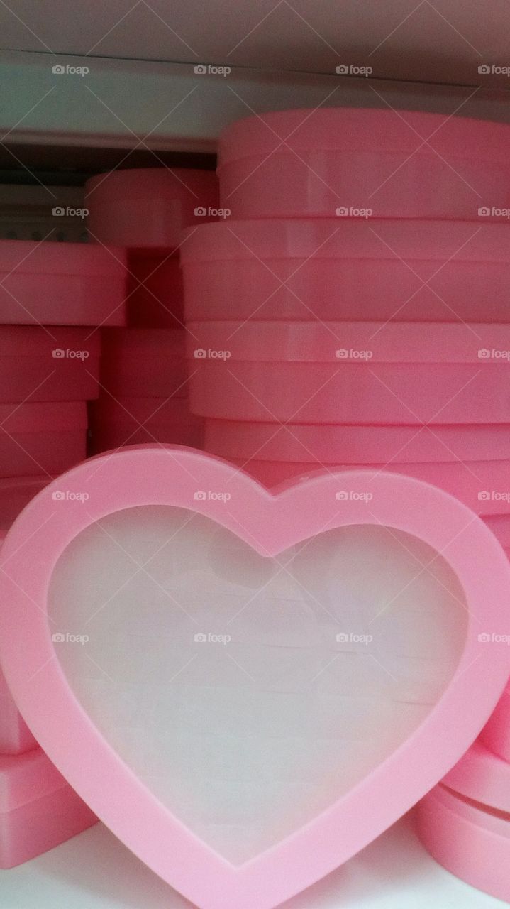 stock of pink hearts on shelf