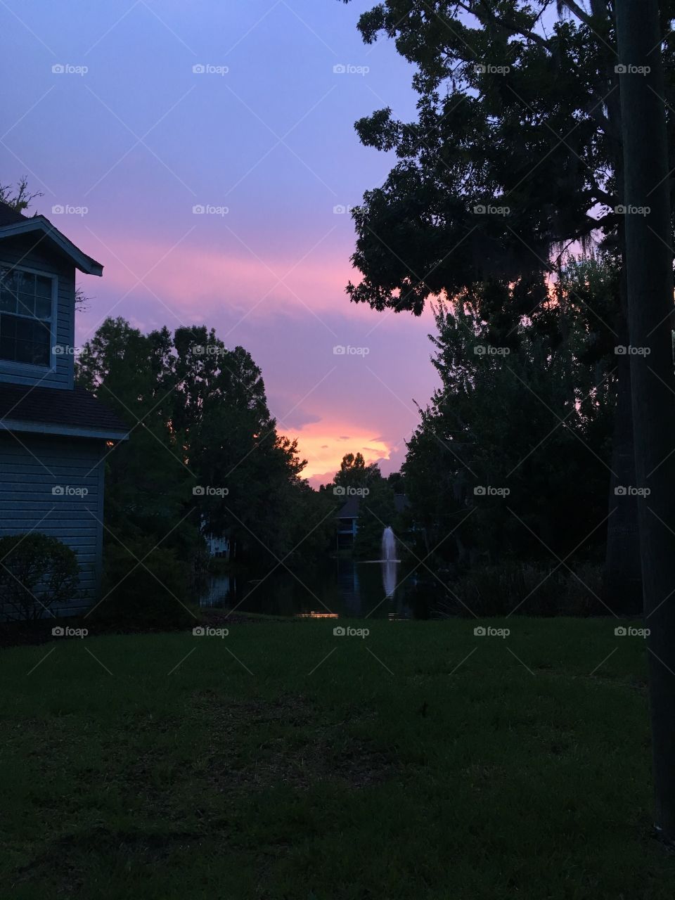 Brilliant purple and orange sunset in Florida summer 