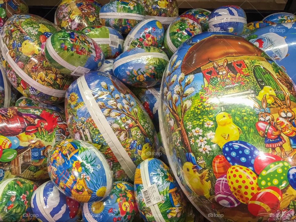 Colorful easter eggs for Candy in a local store in Sweden.