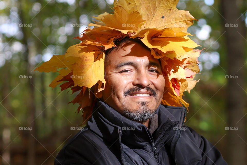 Middle-aged man in a crazy autumn outfit