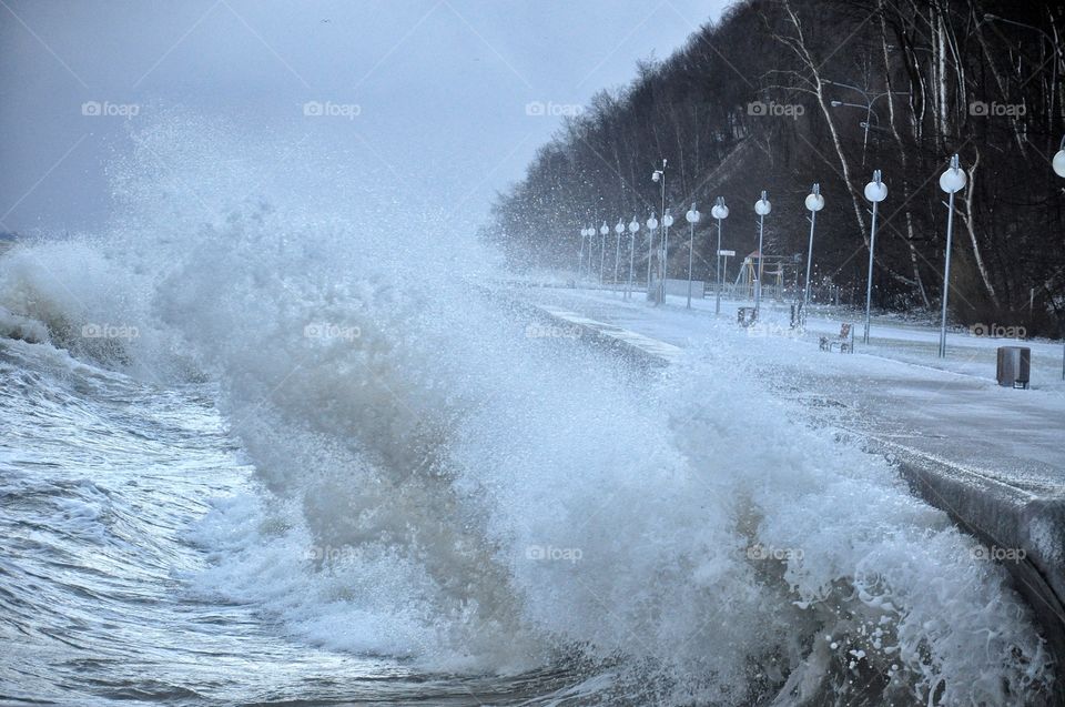 water in motion - splashing waves in the Baltic sea in Poland