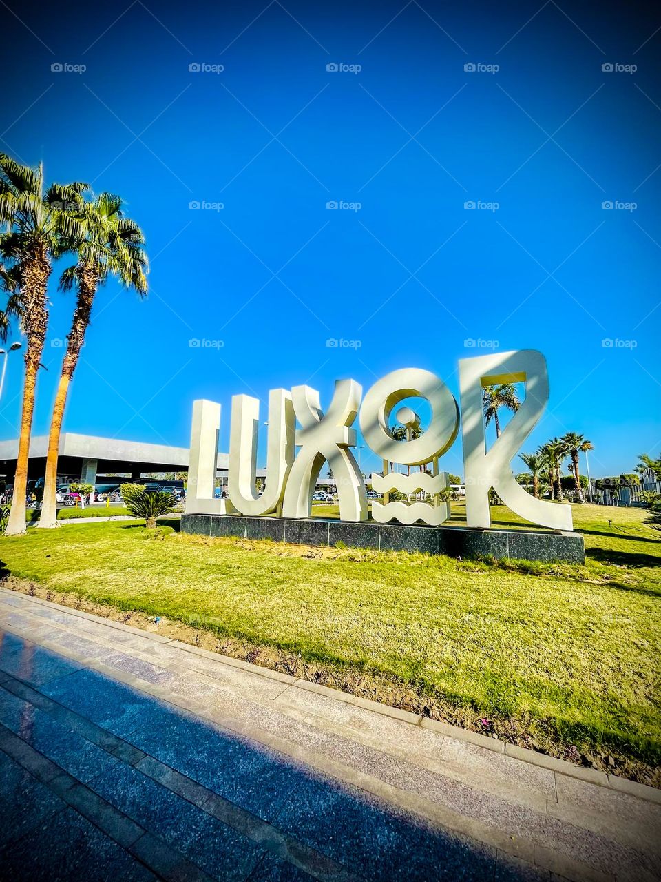 Luxor International Airport (LXR) sign on a sunny December day. 