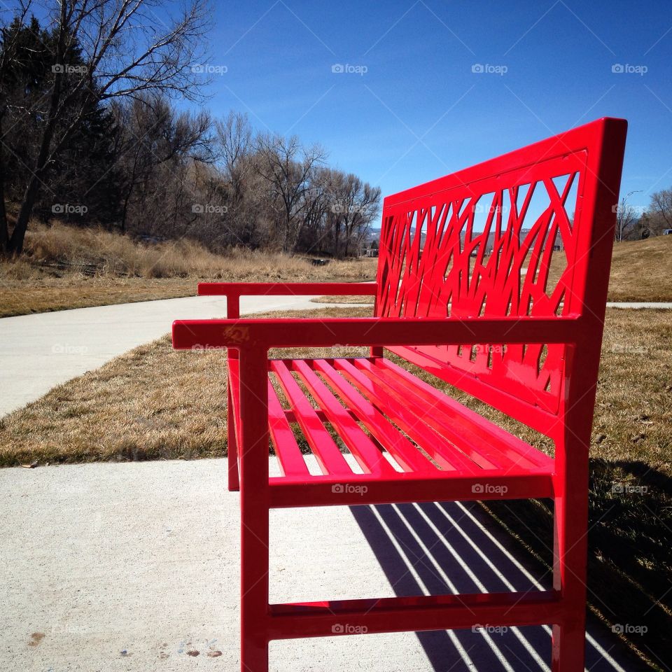 Red bench in Arvada 