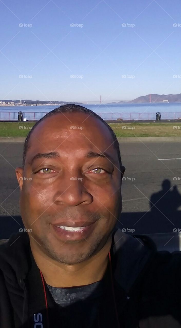 in the Bay Area at Treasure Island taking a selfie