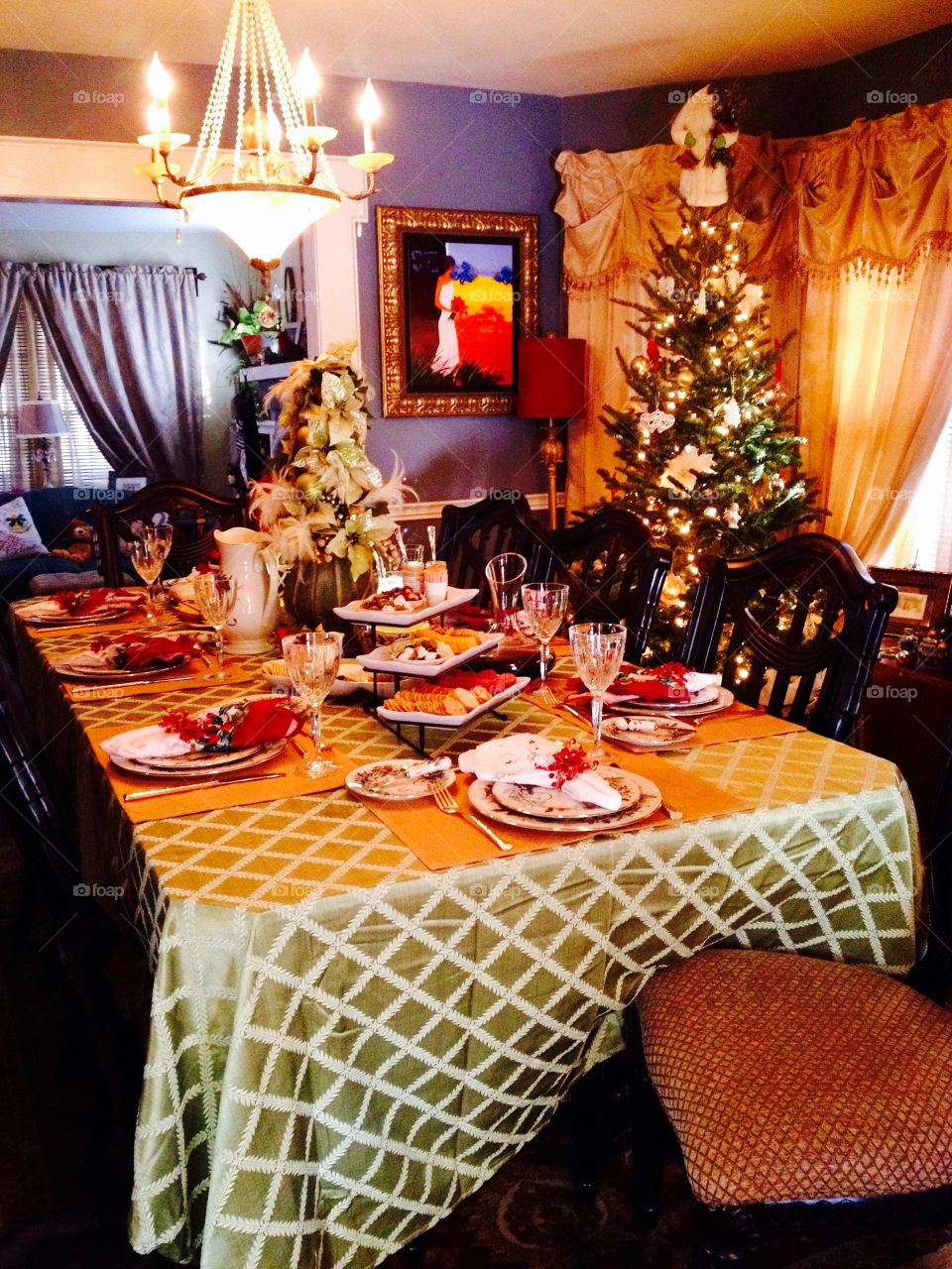 Christmas decorated dining table 