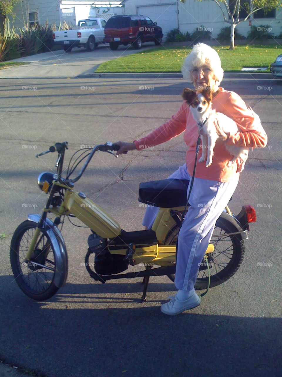 My grandma with Buffy on my old 76 garelli moped