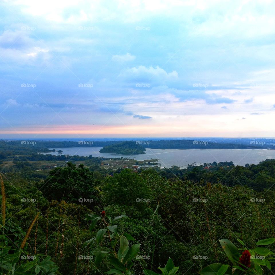 View of the lake above the height of the hill