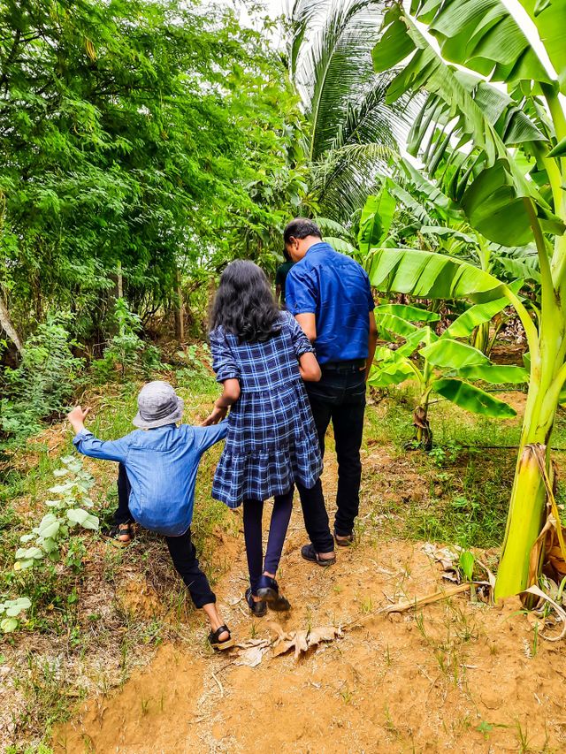 Father taking care of his children while going for a walk