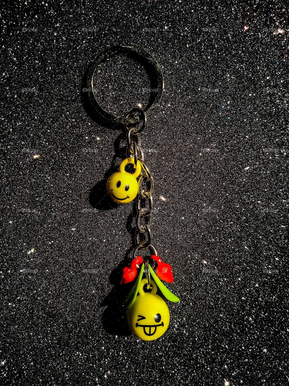 keychain with yellow smiley face
