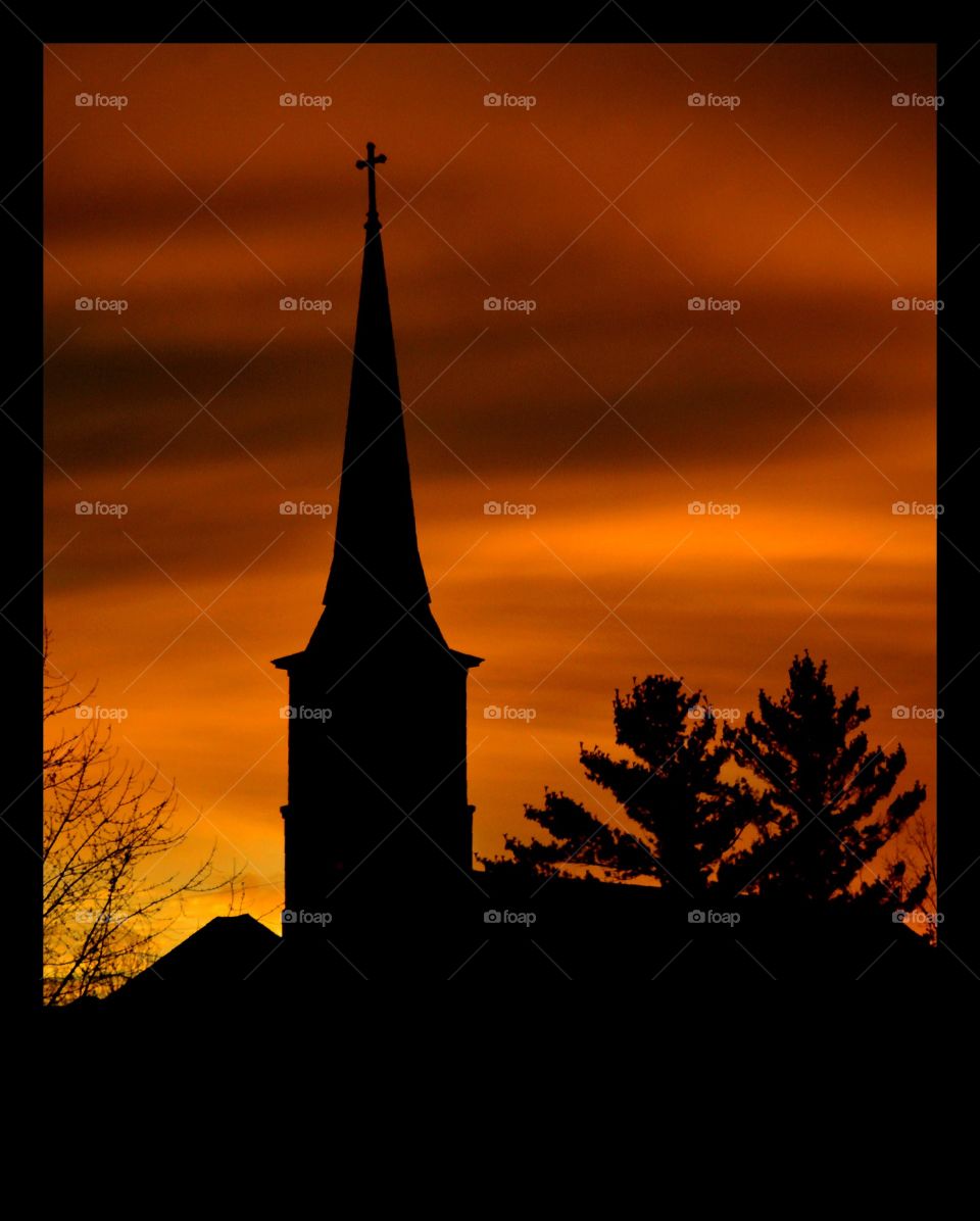 Church Silhouette in Orange Sunset