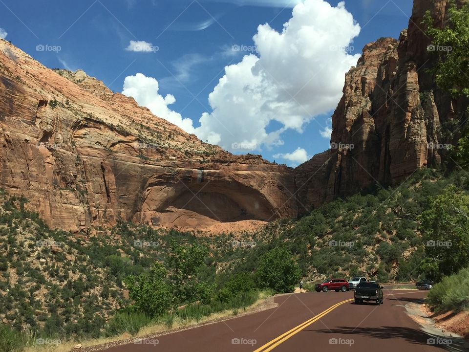 the road through the Zion National Park in the middle of the wildnature,Utah