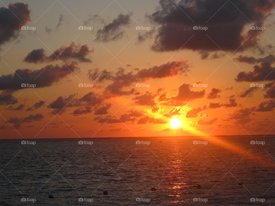 last rays of the setting sun in Mauritius