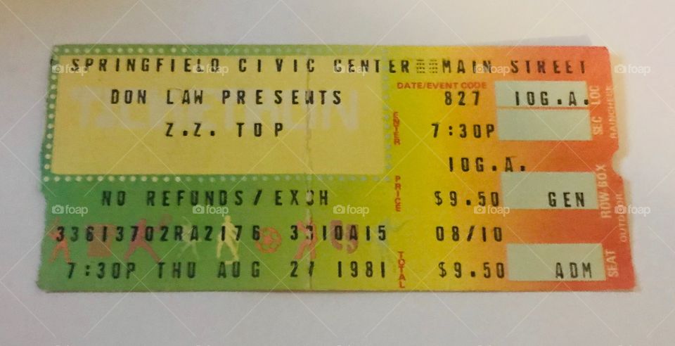 ZZ Top Concert Ticket 8-21-1981