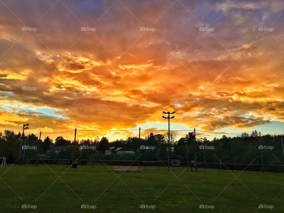 Sunset at baseball field