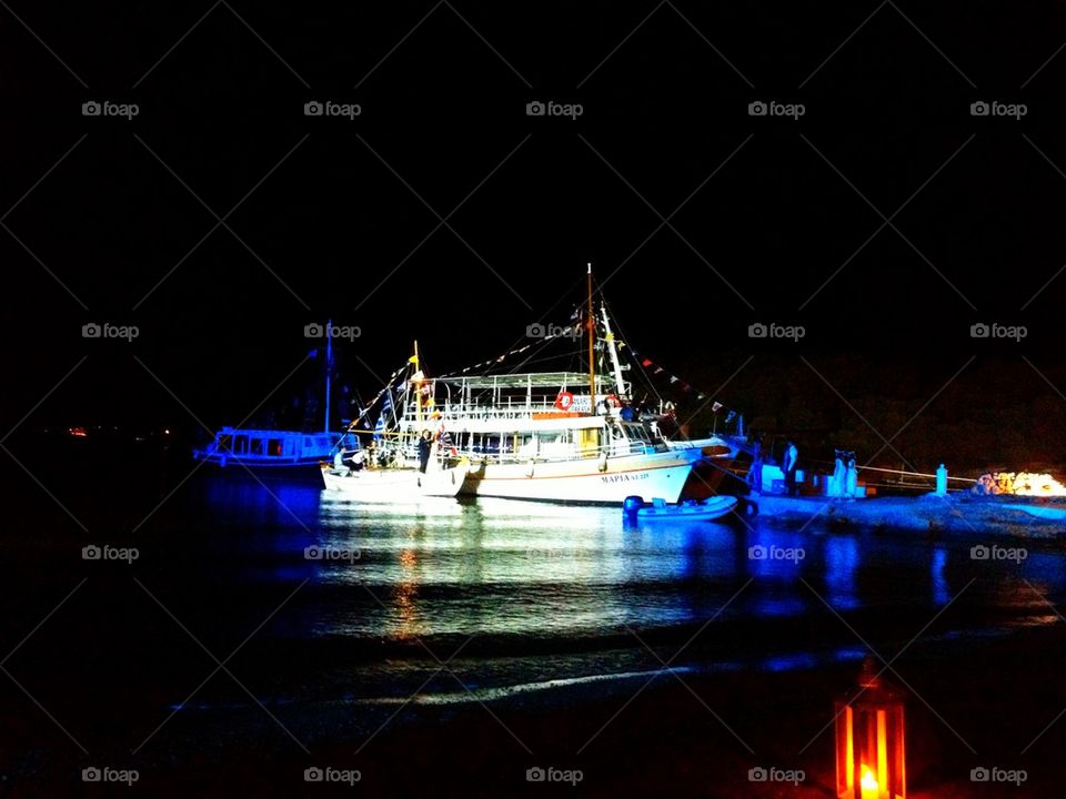 beach night sea boat by mrarflox