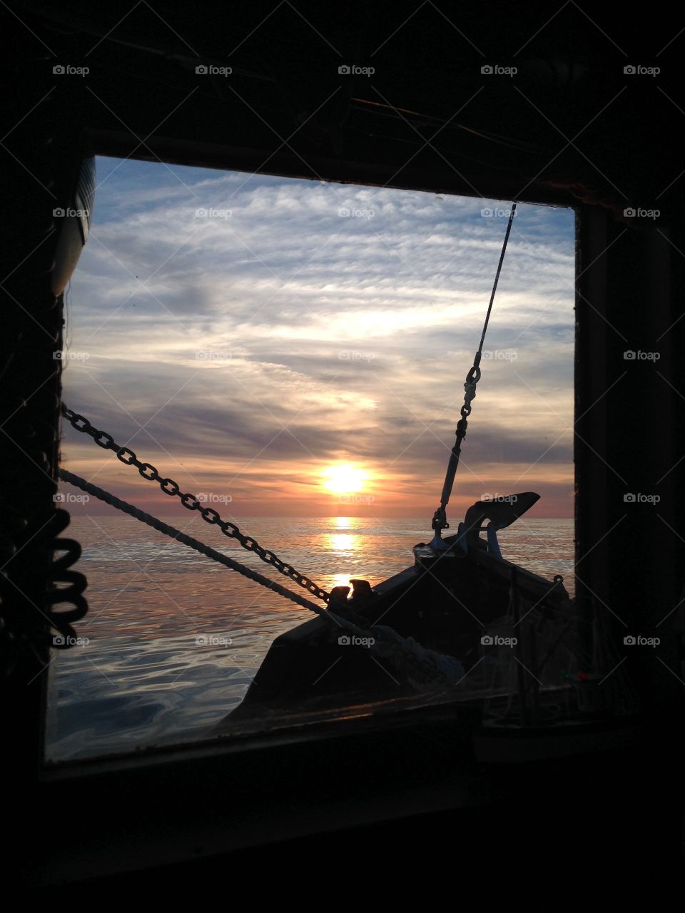 Sunset on a commercial fishing boat.