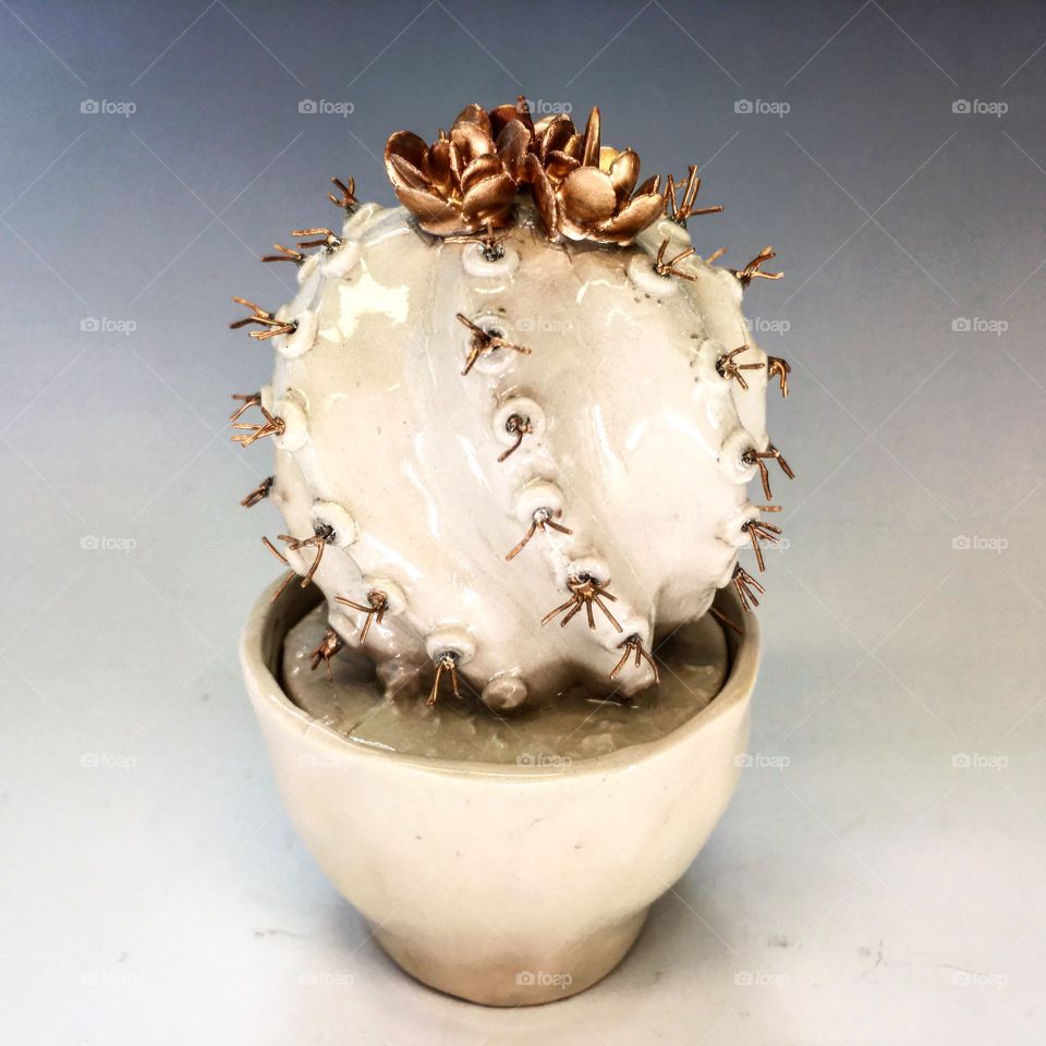 White and gold porcelain cactus jar