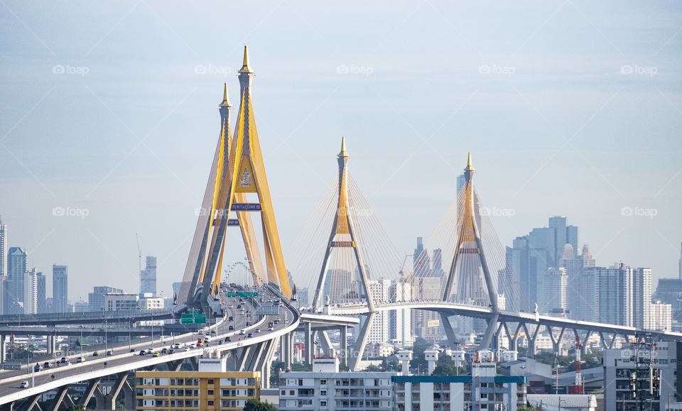 Bhumibol Bridge is the most beautiful landmark bridge in Thailand 