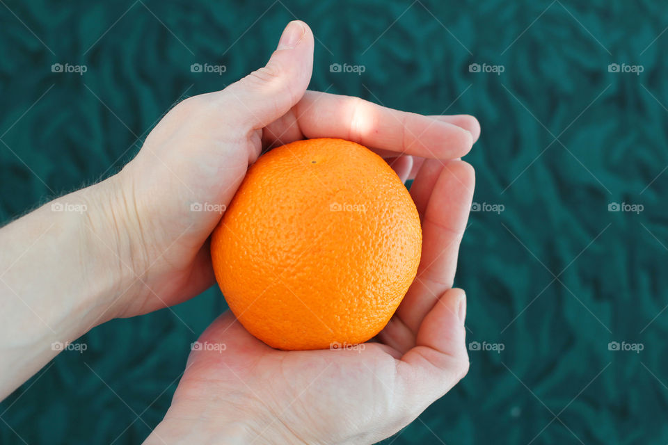 Orange, fruit, hands, Orange in hands, food, still life, abstraction