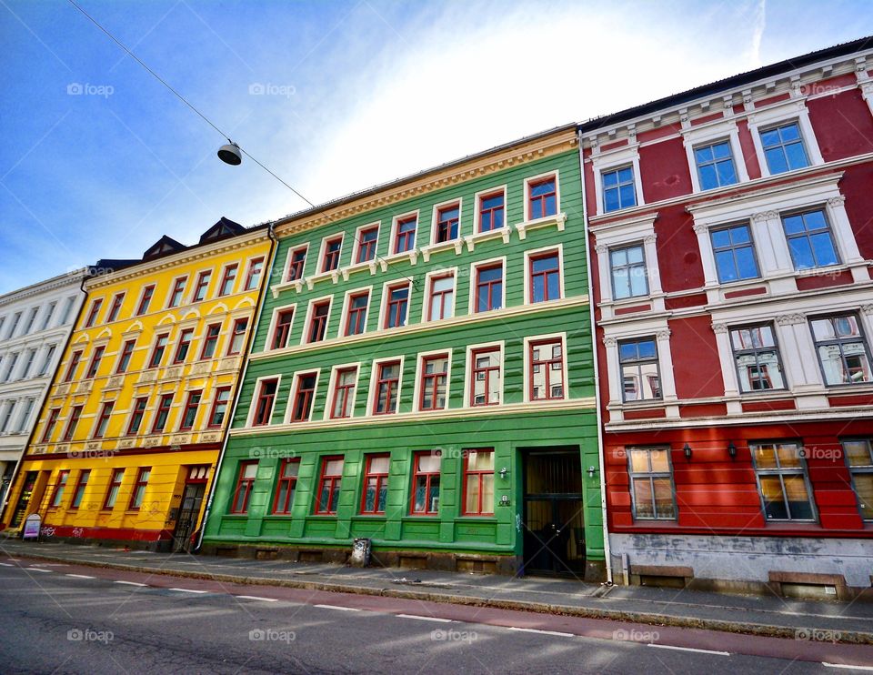 Colorful street view from Grünerløkka in Oslo, Norway