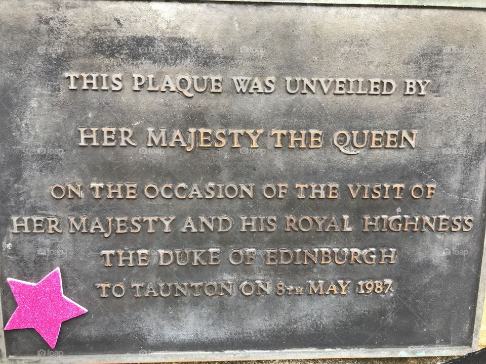 The original plague laid by the Queen when she visited Taunton in May 1987 with her husband.