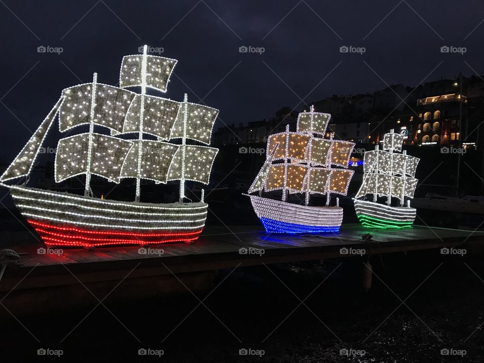 Superb colors of these illuminated model ships.