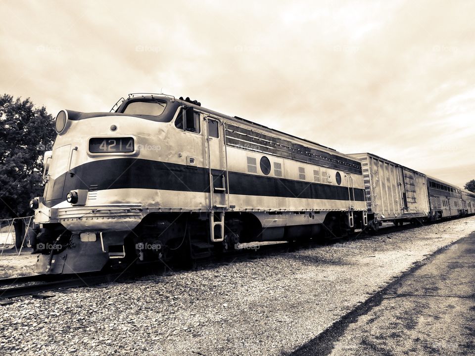 Old train in Indiana on the railroad tracks 