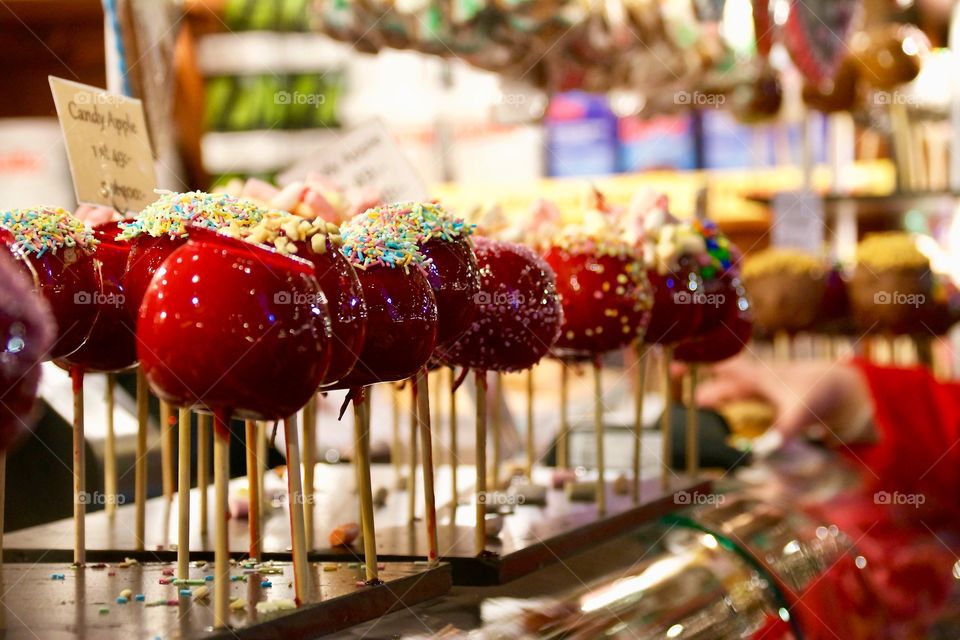 Candy apples at a Christmas market