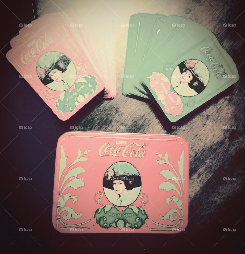 Vintage Victorian Coca Cola playing cards with Tin