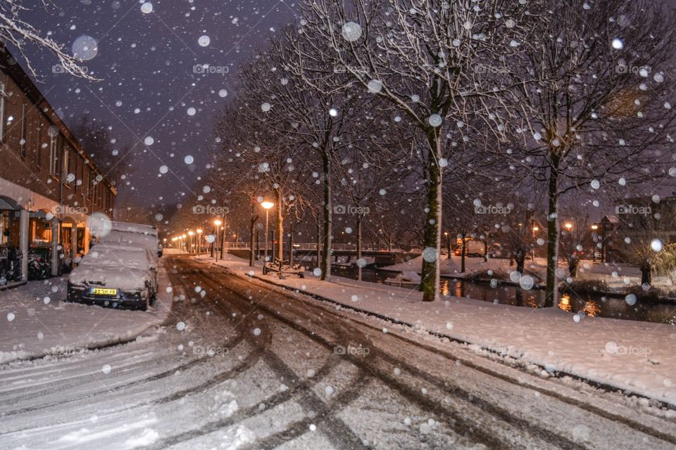 First snowfall at night