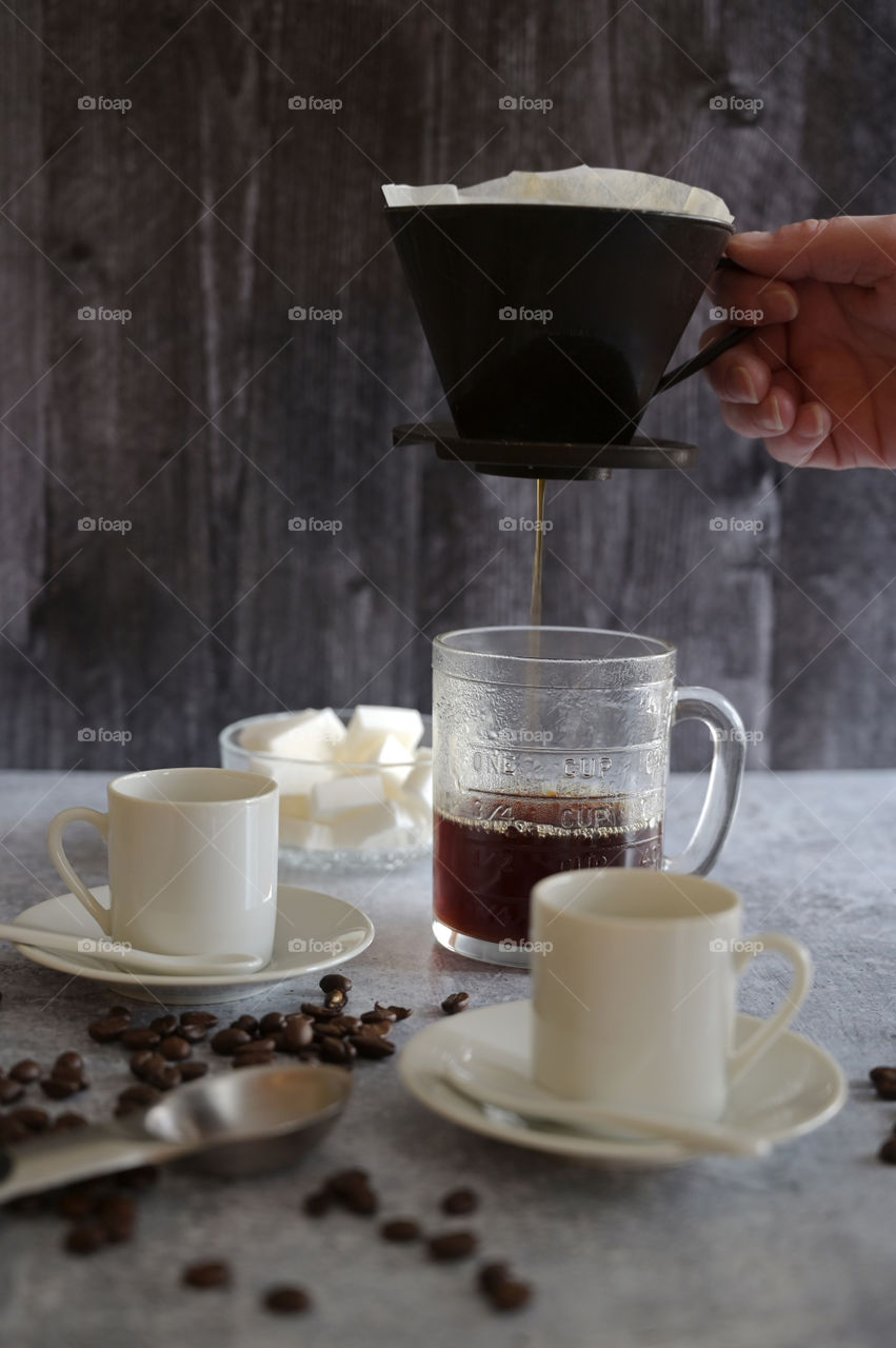 Fresh pour over coffee drip